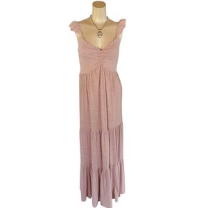 Mikey & Joey Dusty Rose Ruffle Tiered Maxi Dress Small Boho Cottagecore